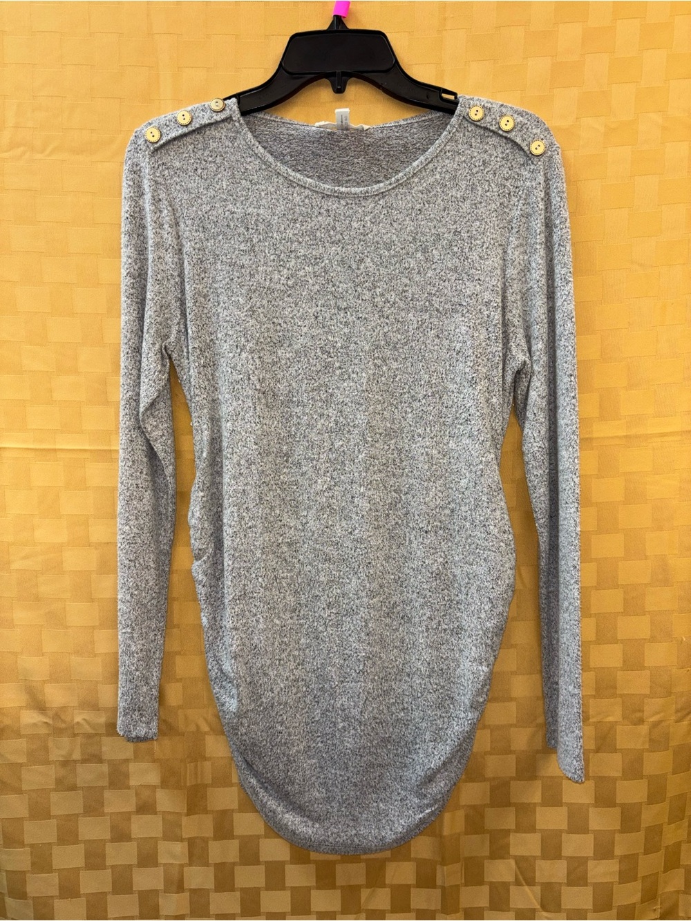 Hello MIZ Gray Button-Shoulder Long Sleeve Top
